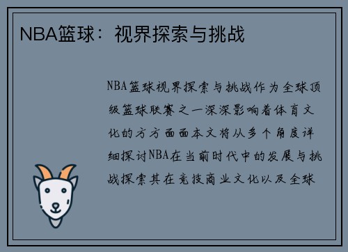 NBA篮球：视界探索与挑战