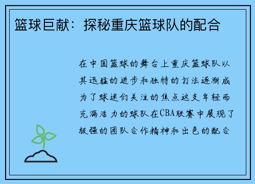 篮球巨献：探秘重庆篮球队的配合
