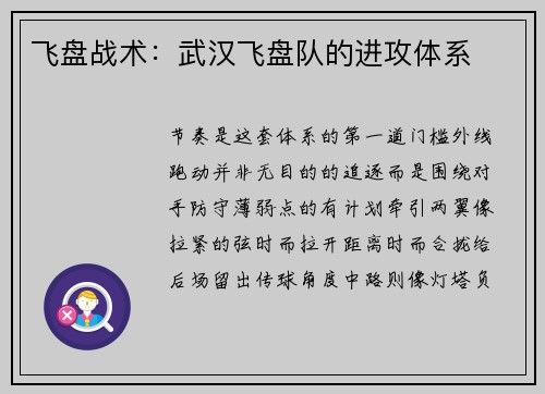 飞盘战术：武汉飞盘队的进攻体系